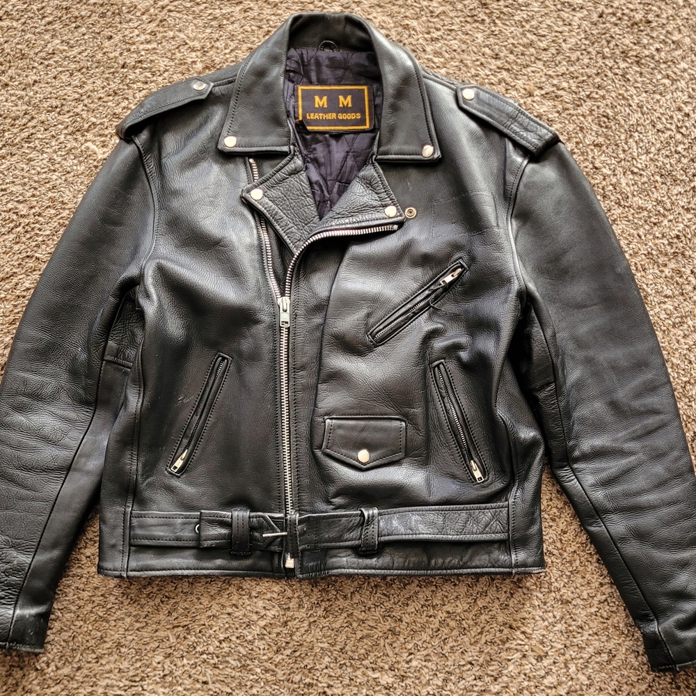Vintage Men's Black Leather Riding Jacket Sz. 46 Motorcycle Attire